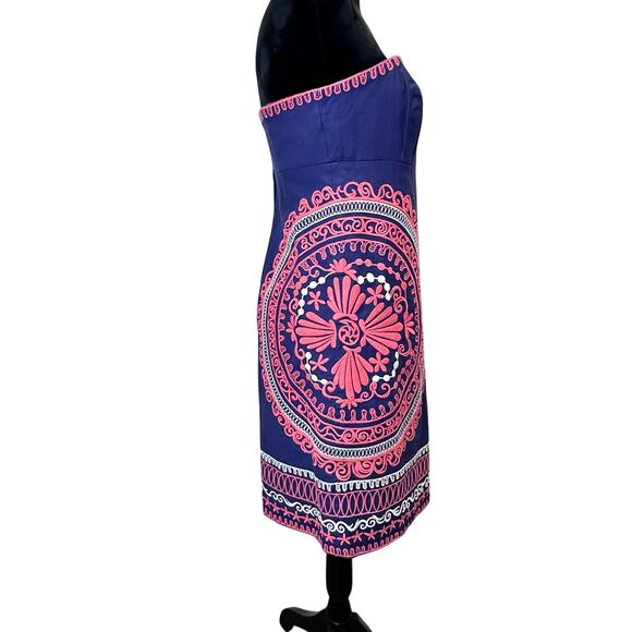Lilly Pulitzer Bowen Blue Strapless Dress Mandala Embroidery Size 4 Small UEC - Picture 2 of 9